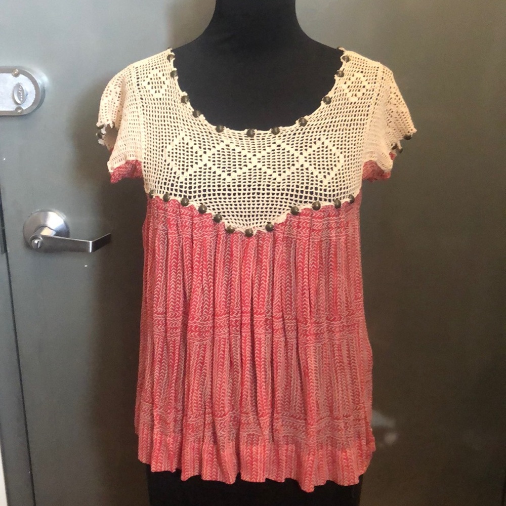 Silk Print crochet Boho top